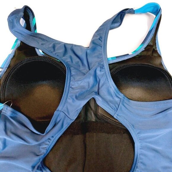 Ladies One Piece Open Back Padded Swimsuit Womens Size M Blue Green - Picture 4 of 5